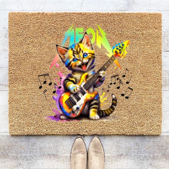 Metal Meow Kitty - Rainbow Coir Doormats