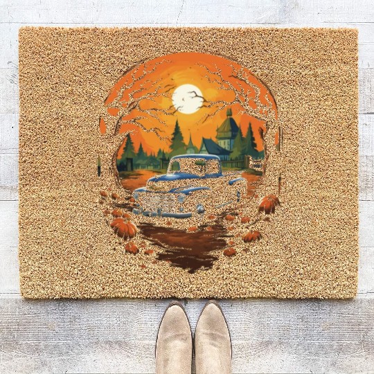 Creepy Old Truck Halloween Haunted Classic Truck Coir Doormats