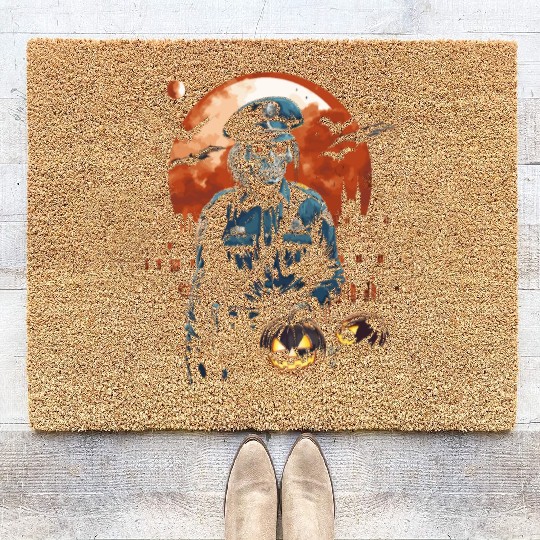 Creepy Zombie Cop Undead Police Halloween Officer Coir Doormats