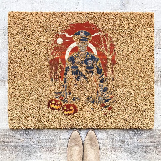 Creepy Zombie Cop Undead Police Halloween Officer Coir Doormats