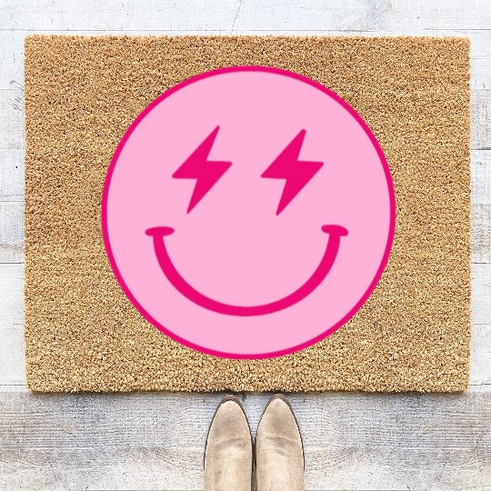 light pink face lightning bolt eyes Coir Doormats