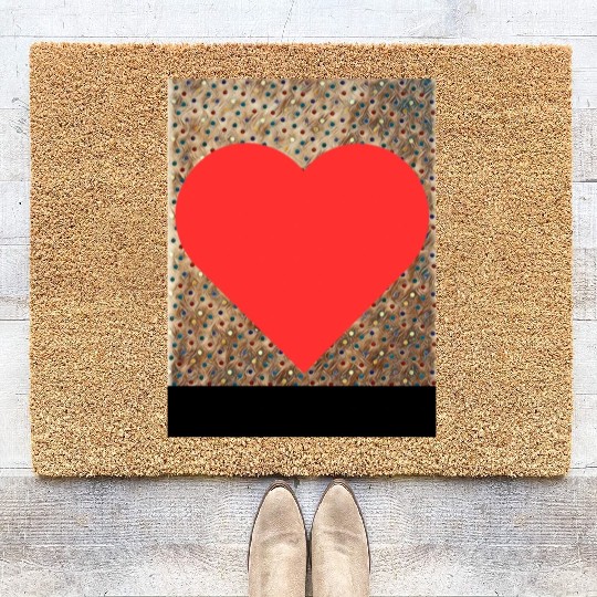 Romantic Red Love Heart on Brown Dotted Background Coir Doormats