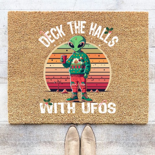 Beam Me Up Santa Claus Alien Christmas Ufo Coffee Coir Doormats