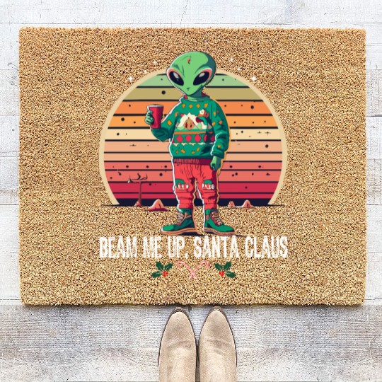 Beam Me Up Santa Claus Alien Christmas Ufo Coffee Coir Doormats
