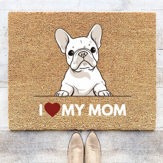 I Love My Mom - White French Bulldog Coir Doormats