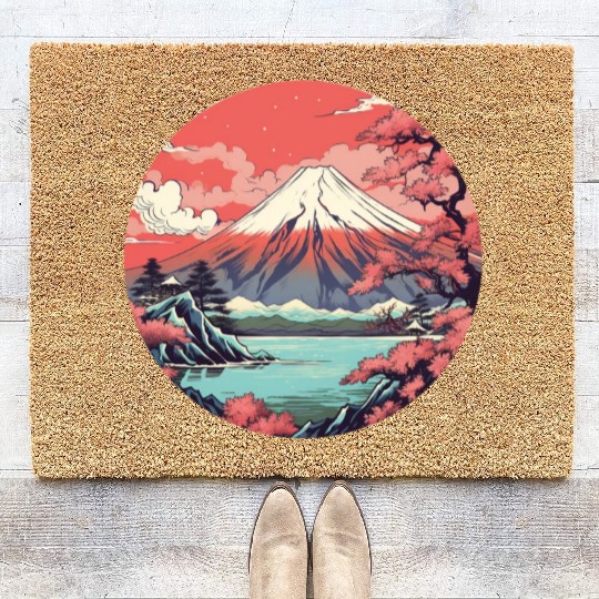Fuji Sakura Serenity: Japanese Landscape Bliss Coir Doormats