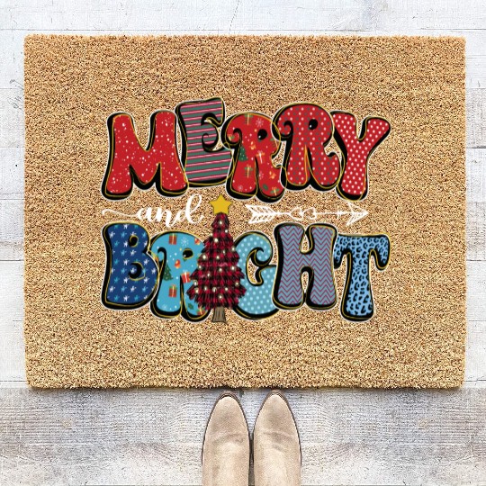 Merry and Bright Chistmas Tree Cute Christmas Coir Doormats