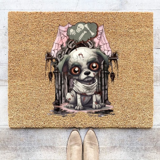 HalloweeChihuahua Mummy Dreaming of Skeleton Bones Coir Doormats