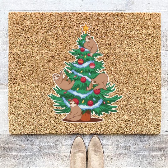 Sloths Christmas Tree Lights Animals Lover Xmas Coir Doormats