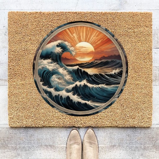 Retro Great Ocean Waves at Sunset Coir Doormats