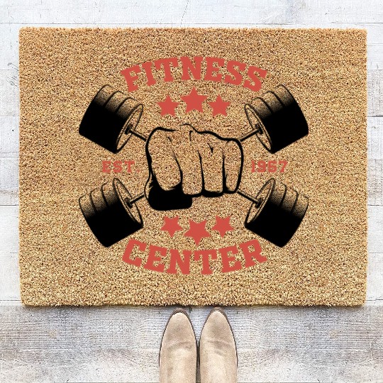FITNESS CENTER, GYM FITNESS WORKOUT EXERCISE FUNNY Coir Doormats