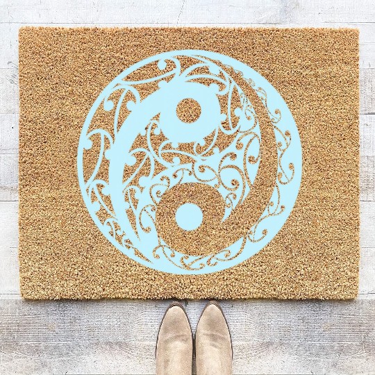 Yin And Yang In A Koru Pattern In A Light Blue Coir Doormats