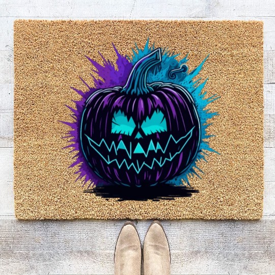 Neon Pumpkin Purple and Teal Coir Doormats