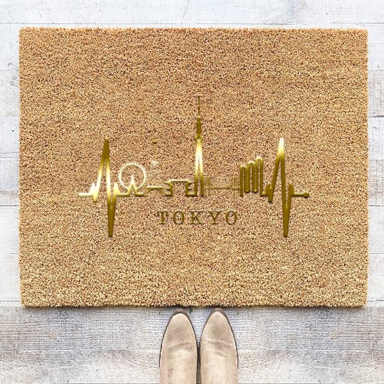 Tokyo Skyline Heartbeat Japanese Heart Love Tokyo Coir Doormats