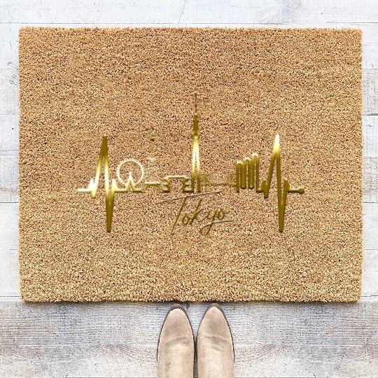 Tokyo Skyline Heartbeat Japanese Heart Love Tokyo Coir Doormats