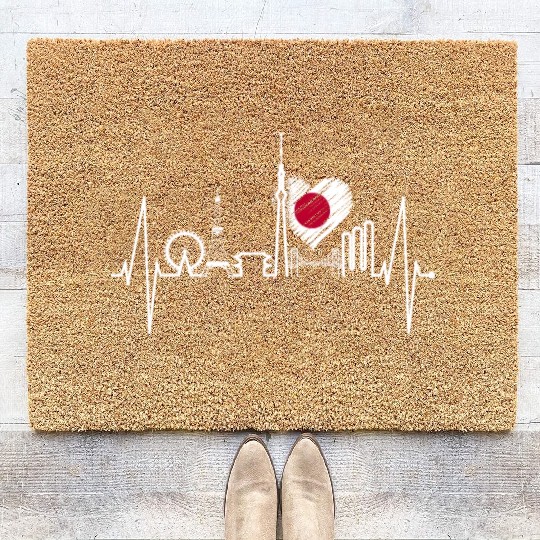 Tokyo Skyline Heartbeat Japanese Flag Love Tokyo Coir Doormats
