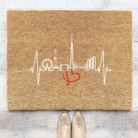 Tokyo Skyline Heartbeat Japanese Heart Love Tokyo Coir Doormats
