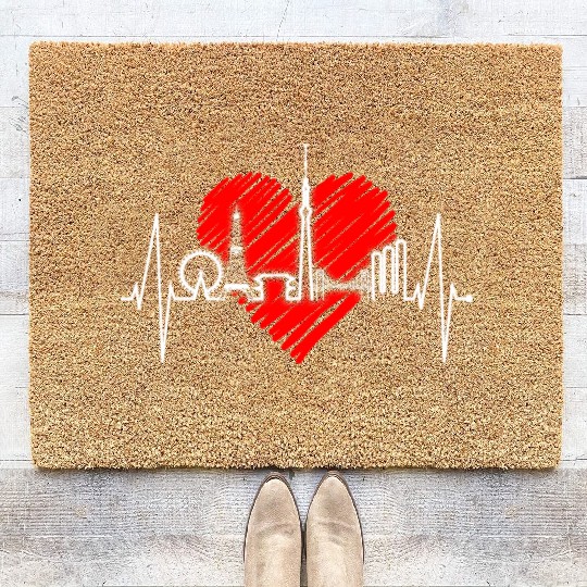Tokyo Skyline Heartbeat Japanese Heart Love Tokyo Coir Doormats