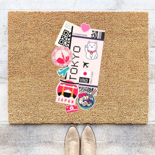 Tokyo Air Ticket Boarding Pass Plane Japan Travel Coir Doormats