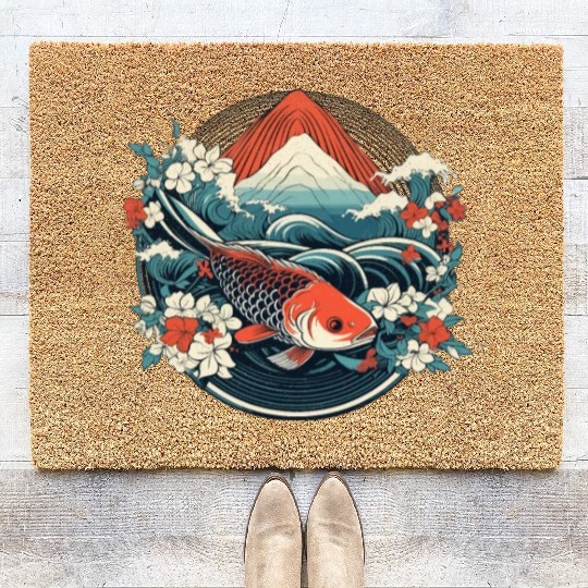 Koi Fish Koi Carp Japanese Koi Garden-Pond Koi Coir Doormats