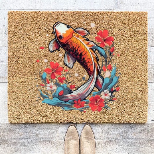 Koi Fish Koi Carp Japanese Koi Garden-Pond Koi Coir Doormats