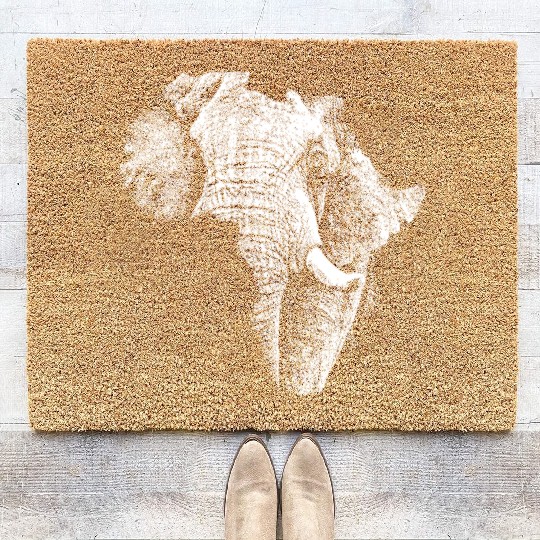 African Bull Elephant in Shape of Africa Coir Doormats