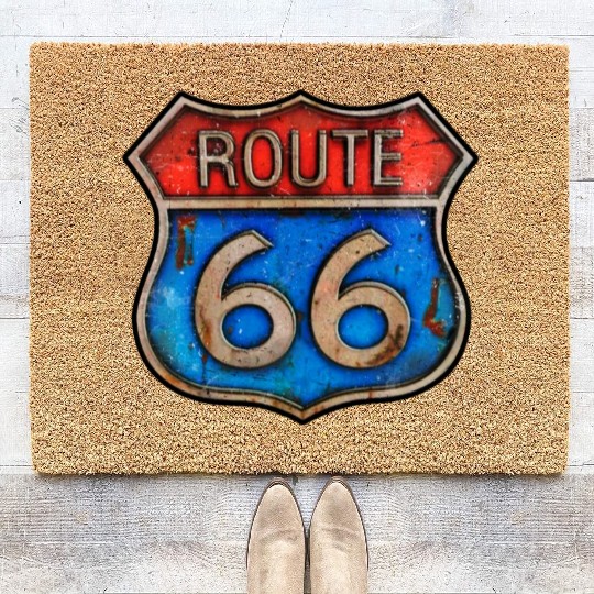Route 66 vintage sign - Rusty metal Coir Doormats