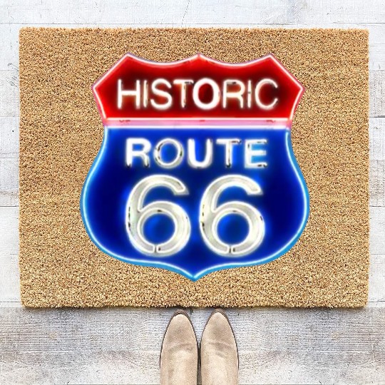 Route 66 neon sign Coir Doormats