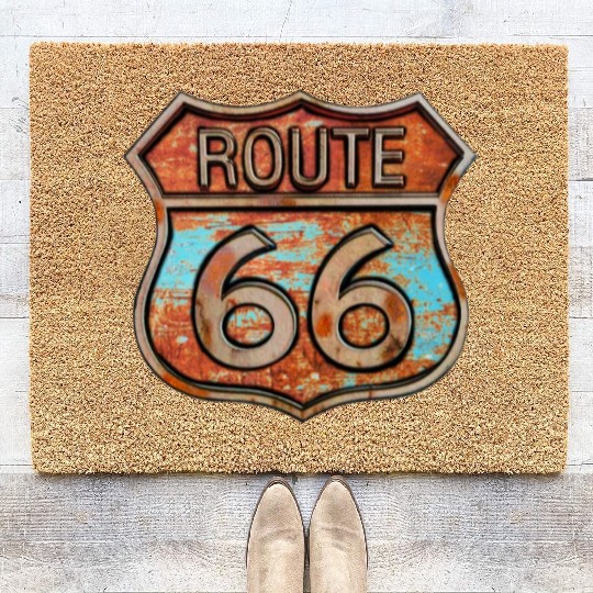Route 66 vintage sign - Rusty metal sign Coir Doormats