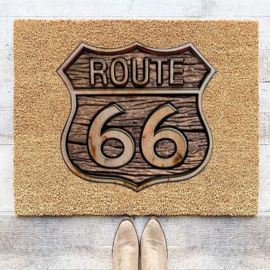 Route 66 vintage sign - Wood log signage Coir Doormats