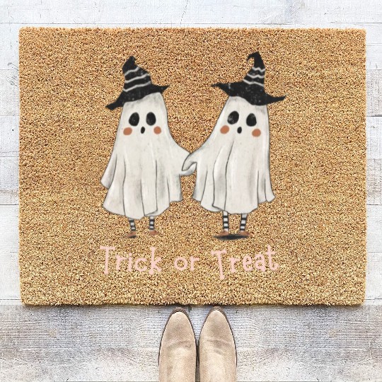 Trick or treat funny Halloween couple Coir Doormats