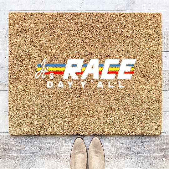 It s Race Day Y all White Text Coir Doormats