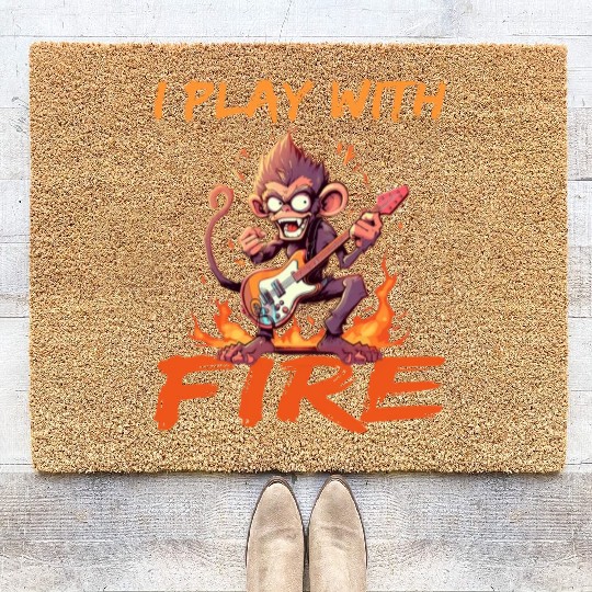 Monkey Chimpanzee Guitar I Play With Fire Coir Doormats