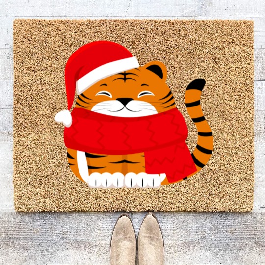 Cute Winter Tiger Cub Coir Doormats