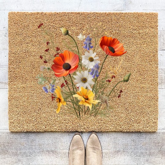 Vintage Coir Doormats Pressed Flowers Wildflowers Nature