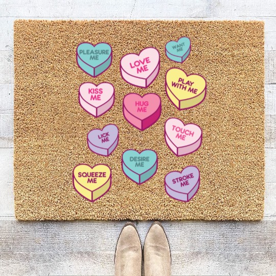 Love Me Kiss Me Pleasure Me Candy Hearts Coir Doormats