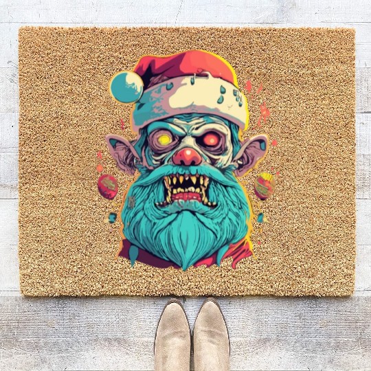 Zombie Face With Santa Hat Coir Doormats