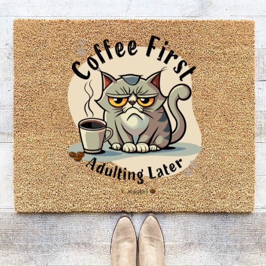 Coffee First - Adulting Later (...maybe) Coir Doormats