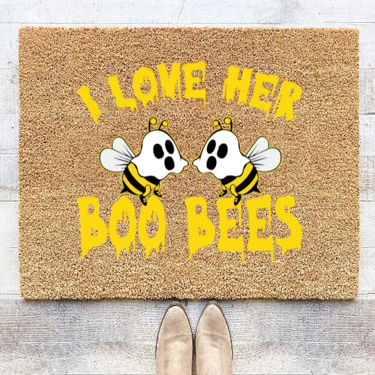 I Love Her Boo Bees Halloween Coir Doormats