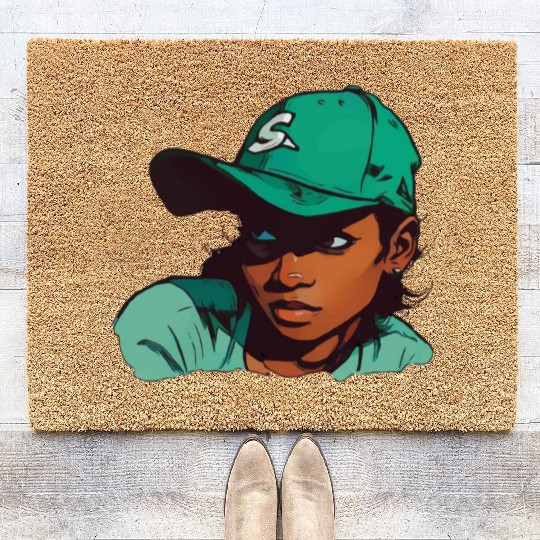 Light Skin Girl in Baseball Hat Coir Doormats