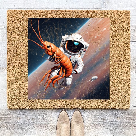 Astronaut in space with shrimp Coir Doormats