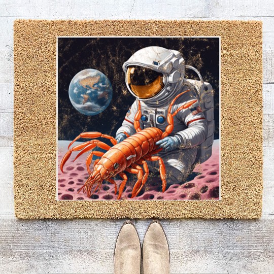 Astronaut in space with shrimp Coir Doormats