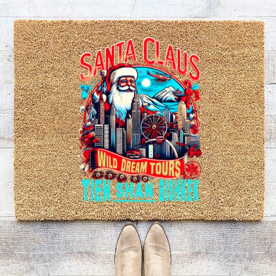 Santa Claus on an Adventure Travel World Tour Coir Doormats