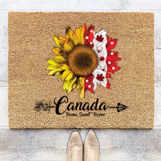 Canada Home Sweet Home Quote Sunflower Coir Doormats