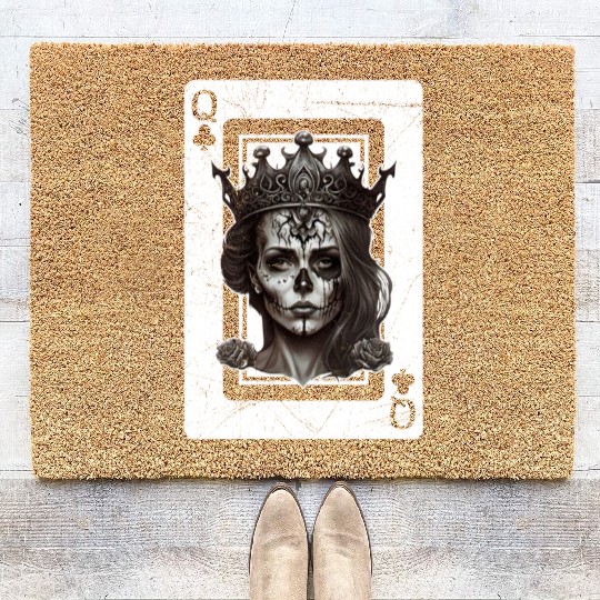 Gothic Halloween Poker Card Game Queen of Clubs Coir Doormats