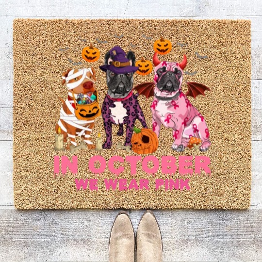 In October We Wear Pink Pumpkin Pitbull Coir Doormats