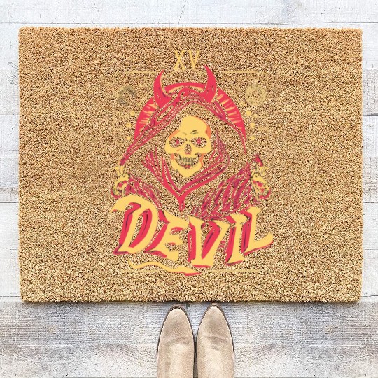 Devil Tarot Skeleton Halloween Occult Coir Doormats