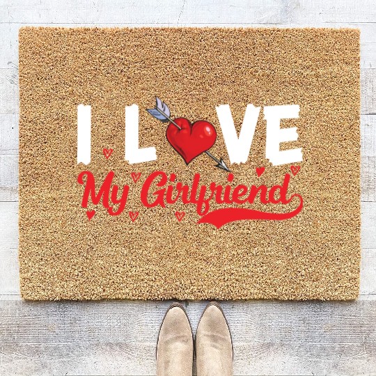 i love my girlfriend heart Coir Doormats
