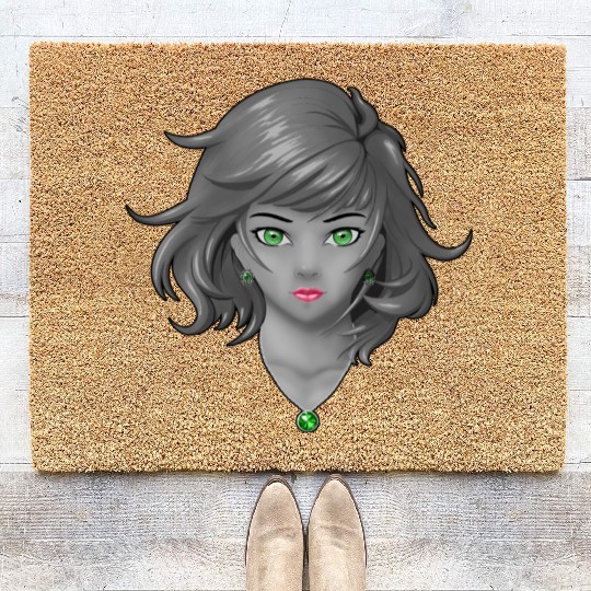 Anime girl with pretty jewelry Coir Doormats