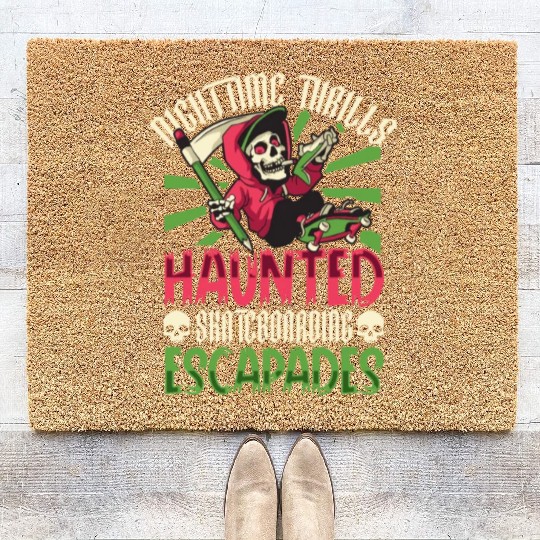 Spooky Horror Skateboarder Halloween Skateboarding Coir Doormats